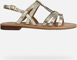 GEOX D SOZY S - Platte sandalen - Metallic leer met gekruiste bandjes - Goud - Maat 39