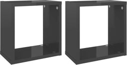 vidaXL - Wandschappen - kubus - 2 - st - 26x15x26 - cm - hoogglans - grijs