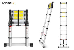 Original DIY - Telescopische Ladder Aluminium 2,60 m - 9 Tredes Ultracompact Grijs