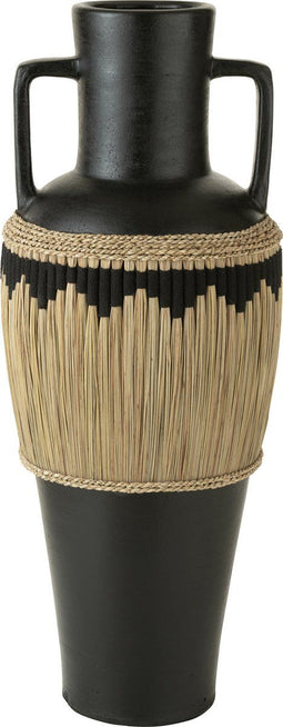 J-Line vaas Motief + Handvaten - terracotta/gras - zwart/naturel - 100 cm hoog
