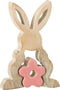 J-Line decoratie Konijn Bloem - hout - naturel/roze - small - paasdecoratie