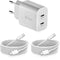 Faas USB C Oplader - Snellader 40W - 2x 20W Poort - 2 USB C Kabels 1.5m - Wit