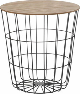 Bijzettafel - metaal met houten blad - zwart 39x41 cm