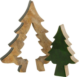 J-Line decoratie Kerstboom Puzzel - hout - groen/naturel - large