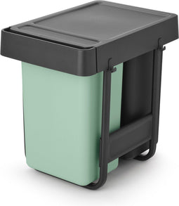 Brabantia Sort & Go Inbouw Prullenbak - 2 x 15 liter - Uittrekbaar - Jade Green en Dark Grey (2 stuks)