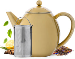 Vaja® Theepot Valerie - Dubbelwandig - 1.2 Liter met Filter - Goud