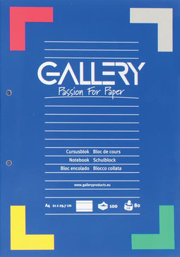 Gallery - Cursusblok - A4 - 80 g/m² - 2-gaatsperforatie - Lijn - Blauw - 100 vel