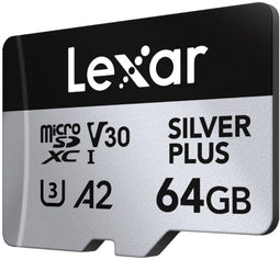 Lexar Silver Plus - microSDXC UHS-I 64GB - Lezen 205MB/s Schrijven 100MB/s V30 A2