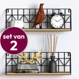 Gadgy Wandrekken - Wandrek Zwart met Hout - Set van 2 - 45 x 12 x 15 cm (2 stuks)