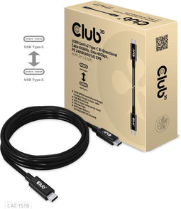 Club 3D CAC-1578 - USB4 Gen3x2 Type-C Kabel - 8K60Hz 40Gbps PD 240W - Zwart