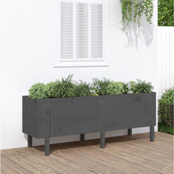 vidaXL - Plantenbak - verhoogd - 160x50x57 - cm - massief - grenenhout - grijs