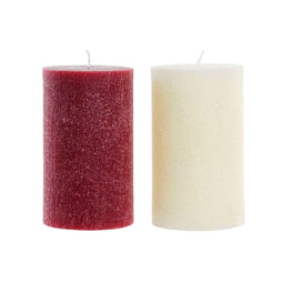 Kaars DKD Home Decor Wit Rood Kerstmis 9 x 9 x 15 cm (2 Stuks)