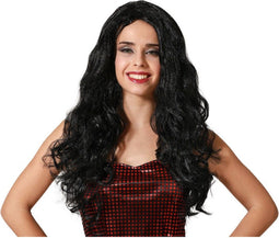 Atosa Verkleedpruik voor dames met lang golvend haar - Fantasia - zwart - Filmster/popster/foute party