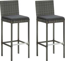 vidaXL - Tuinbarkrukken - met - kussens - 2 - st - poly - rattan - grijs
