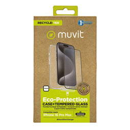 Muvit for Change iPhone 16 Pro Max - Mobielhoesje en Schermbeschermer - Bescherming tegen krassen - Zwart