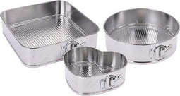 Springvormen - set van 3 - Ø26 cm rond - 23 x 23 cm hartvormig - 26 x 26 cm vierkant (set van 3)