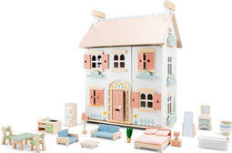 Woet® Houten Poppenhuis - Compleet met 20 Meubels - Pastelkleurig Roze Speelhuis - FSC® - Rollenspel Speelgoed
