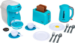 Klein Toys Bosch - Ontbijtset - Broodrooster met mechanische functie en koffieapparaat met geluid - Turquoise