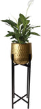 Luxe plantenpot/bloempot goud van 30 x 30 cm op een zwarte metalen standaard met een hoogte van 87 cm