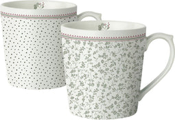 Laura Ashley Wild Clematis Collectables 2 Mokken - Stip en Groene Bloemen 32 cl.