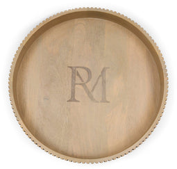 Riviera Maison Dienblad Rond Naturel - Anglès Houten Plateau met Handvaten - Mangohout (ØxH) 50x7.5