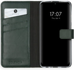 Selencia Hoesje Geschikt voor Huawei P Smart (2020) Hoesje Met Pasjeshouder - Selencia Echt Lederen Bookcase - Groen