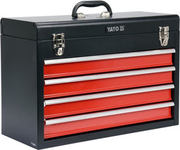 YATO YT-08874 - Gereedschapskist - 4 lades met centrale vergrendeling - zwart en rood 52x21,8x36 cm