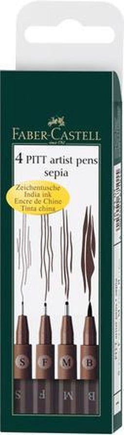 Faber Castell tekenstift - fineliners - Pitt Artist Pen - sepia - 4-delig - FC-167101