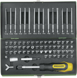 Proxxon Industrial 23 107 Bitset 75-delig Plat, Kruiskop Phillips, Kruiskop Pozidriv, Tri-Wing, Binnen-vierkant (Robert