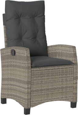 vidaXL - Tuinstoel - verstelbaar - met - kussens - poly - rattan - grijs