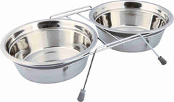 TRIXIE VOER / WATERBAK-SET KLAPPERBESCHERMING RVS / METAAL GRIJS