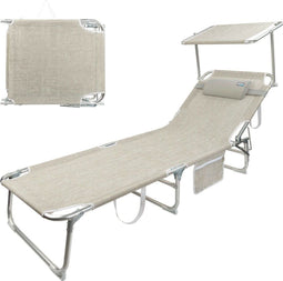 Beach sunbed Aktive Foldable Beige 188 x 30 x 58 cm