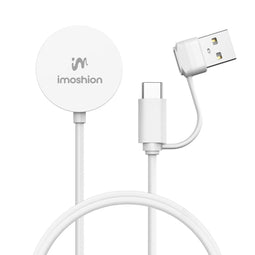 iMoshion Draadloze Oplader Geschikt voor de Apple Watch - Oplaadkabel voor Apple Watch Series 1 / 2 / 3 / 4 / 5 / 6 / 7 / 8 / 9 / SE (2) / Ultra (2) - 2-in-1 USB-A & USB-C - 1 meter - Wit