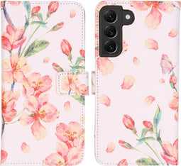iMoshion Hoesje Geschikt voor Samsung Galaxy S22 Plus Hoesje Met Pasjeshouder - iMoshion Design Softcase Bookcase - Roze / Blossom Watercolor