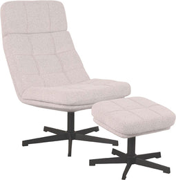 Fauteuil Aiden + Hocker - Bouclé - Naturel