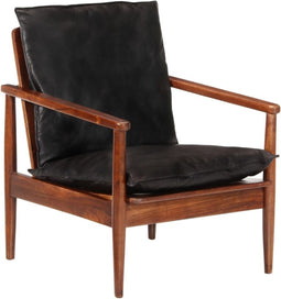 Fauteuil echt leer en massief acaciahout