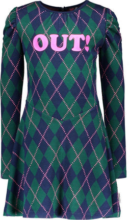 B.Nosy Jurk - Meisjes - Pofmouwtjes - All-over-ruit-print - Maat 98