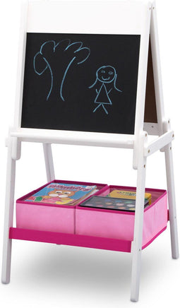 Delta Children TE87600GN-130 Houten Dubbelzijdig Krijtbord/Whiteboard met Papierrol - Wit/Roze - Inclusief Opbergmanden - Geschikt voor Kinderen vanaf 2 Jaar