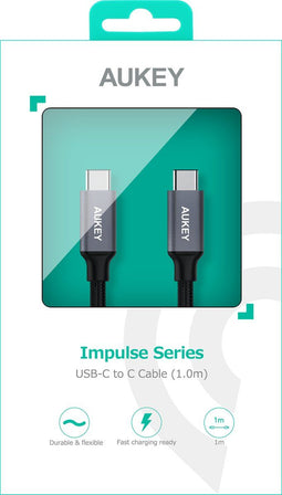 Aukey oplaadkabel oplader snoer USB-C naar USB-C - Zwart