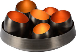 Atmooz - Tafelschaal Basanti - Inclusief 6 kleine schalen - Decoratie - Rond - Geborsteld brons - Koper/goud binnenin - Hoogte 16cm - Metaal