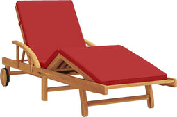 vidaXL - Opvouwbare - Zonnebank - met - Wielen - & - Kussen - Rood - Massief - Hout - Acacia