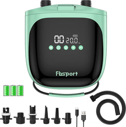 FBSPORT Oplaadbare Elektrische Paddle Surf Inflator – 4000mAh Batterij & 12V DC, 20PSI Luchtpomp met Automatische Uitschakeling en LCD Display