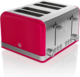 Swan Retro 19020 - Broodrooster 4 Sneden - Ontdooi- en opwarmfunctie - Rood