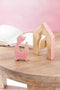 J-Line decoratie Huis Kat - hout - roze/naturel - small