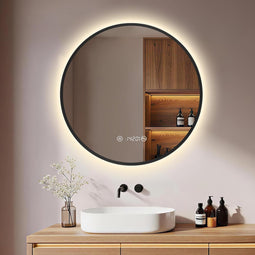 S'afielina Ronde Badkamerspiegel met LED Verlichting Zwart Ø60 x 3 cm - Dimbaar - Anti Condens -