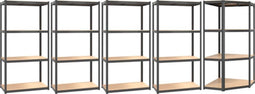 vidaXL - Opbergrek - 4-laags - 5 - st - staal - & - bewerkt - hout - antracietkleurig
