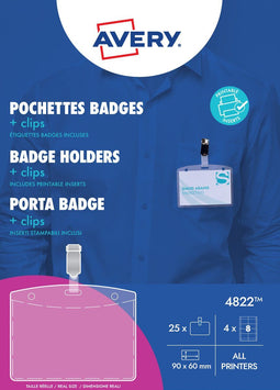 Badge avery 4822 met clip + insteekkaarten 60x90mm | 6 stuks