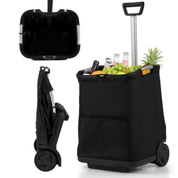 Coast Boodschappentrolley Zwart – Opvouwbare 50L Winkelwagen met 3 Vakken en Verstelbare Handgreep –