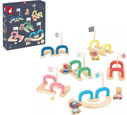 Janod Applepop - Knikkerspel - Houten knikkerbaan met 6 onderdelen en 2 knikkers - Multi colour (6 stuks)