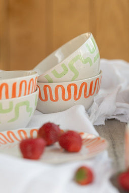 J-Line Curve kom - porselein - oranje - 4 stuks